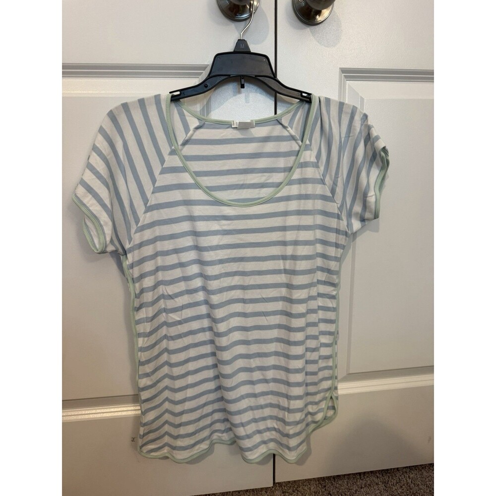 Lake Pajama Top Medium, Short-Sleeve, Striped, Pima Cotton, Blue/White